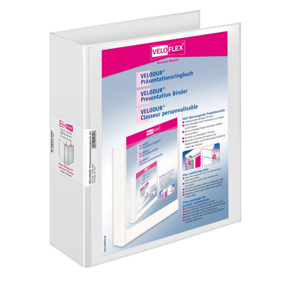 Präsentationsringbuch VELODUR®, A4, 4-Ring, 50mm, weiß VELOFLEX 4139190 VELODUR 4139190