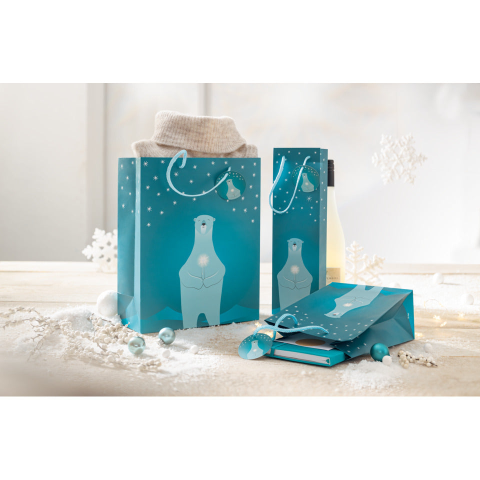 Weihnachts-Flaschentragetasche Polar bear with candle, 10x35x8cm, petrol SIGEL GT054 SIGEL GT054 35x10x8cm