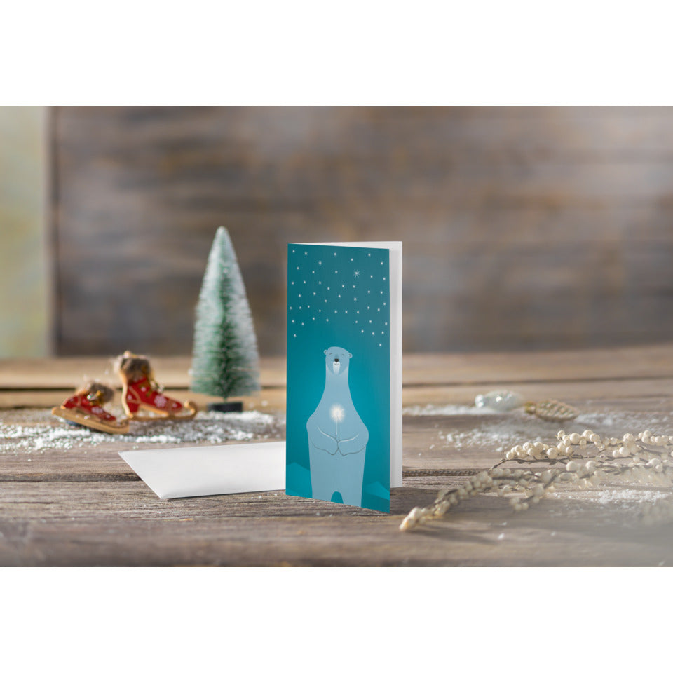 Weihnachtskarte Polar bear with candles, DL, 250g/m², 10 Stück SIGEL DS076 SIGEL DS076 DIN lang 250g/m²