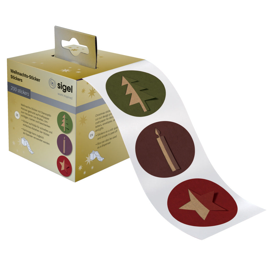 Weihnachts-Rollensticker Cut-out style, 47x47mm, 200 Stück SIGEL CS122 SIGEL CS122 Rund D47mm