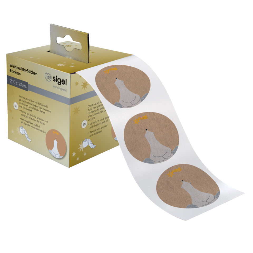Weihnachts-Rollensticker Polar bear with shooting star, 47x47mm, 200 Stück SIGEL CS121 SIGEL CS121 Rund D47mm