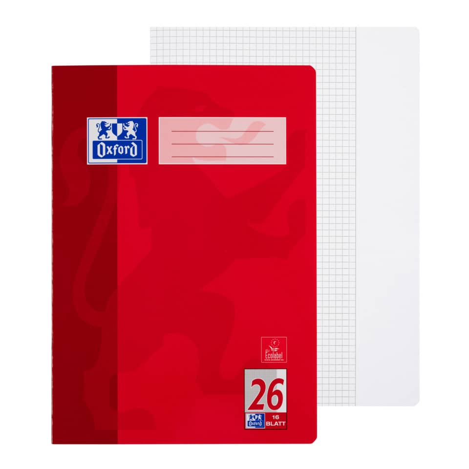Heft, A4, 90g/m², 16 Blatt, Lin.26, kariert mit Rand, rot OXFORD 100050312