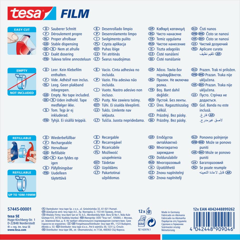 Handabroller EasyCut, 10mx19mm, transparent TESA 57445-00001-01 TESA 57445-00001-00 leer Easy Cut
