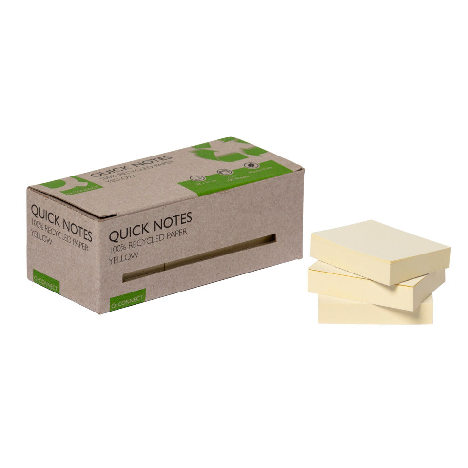 Haftnotizblock Recycling Ouick Notes, 100 Blatt, 12 Stück, 38x51mm, gelb Q-CONNECT KF17323 Q-CONNECT KF17323 38x51mm