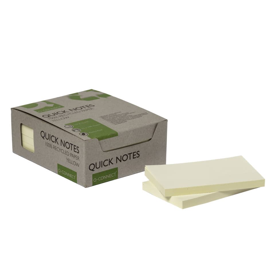 Haftnotizblock Recycling Ouick Notes, 100 Blatt, 12 Stück, 76x127mm, gelb Q-CONNECT KF17322 Q-CONNECT KF17322 127x76mm