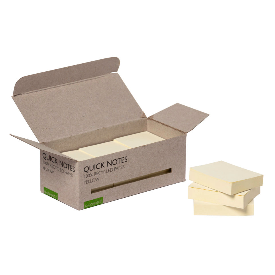Haftnotizblock Recycling Ouick Notes, 100 Blatt, 12 Stück, 38x51mm, gelb Q-CONNECT KF17323 Q-CONNECT KF17323 38x51mm