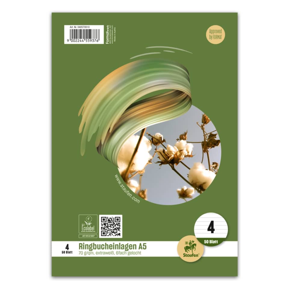 Ringbucheinlage, A5, 70g/m², 50 Blatt, Lin.4, liniert STAUFEN STYLE 040570010 STAUFEN STYLE 040570010 70g6Loch