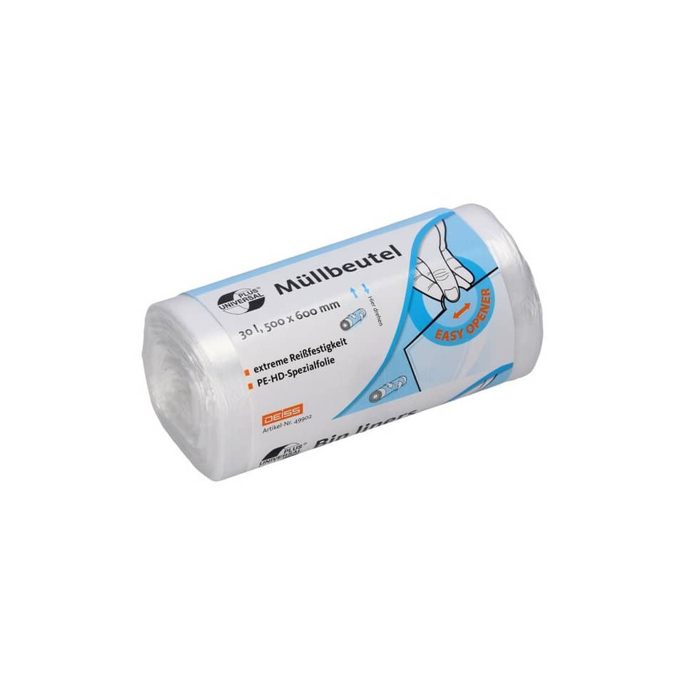Müllbeutel UNIVERSAL PLUS, 30L, 100 Stück, transparent DEISS 49902 UNIVERSAL PLUS 49902