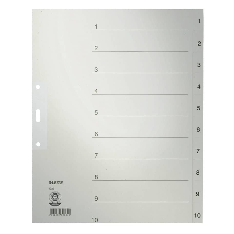 Papierregister 1-10, A4, Papier, 10 Blatt, grau LEITZ 1232-00-85 LEITZ 12320085 Papier 10tlg.