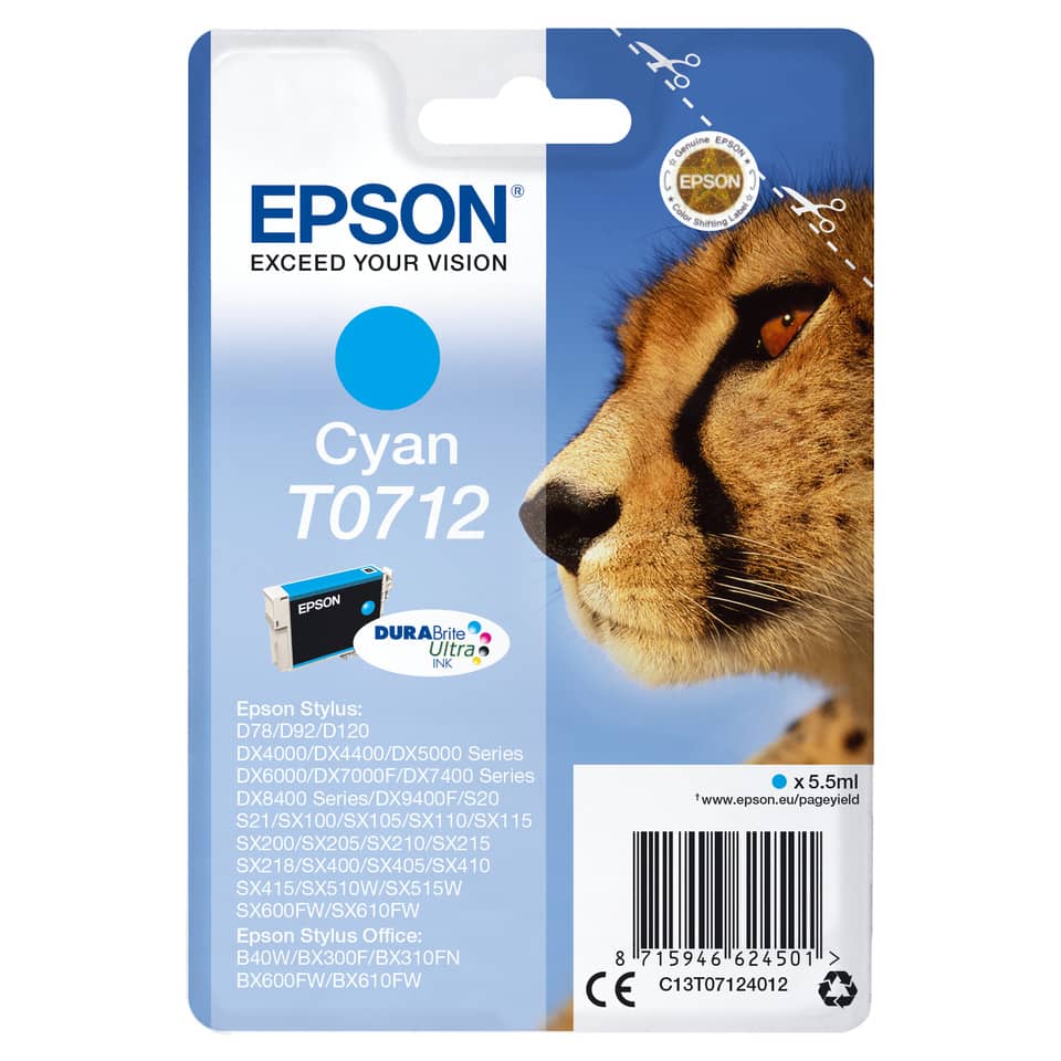 Inkjetpatrone T0712 cyan   5,5ml EPSON C13T07124012 EPSON C13T07124012 5,5ml