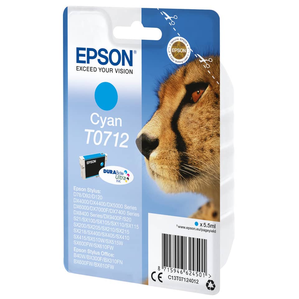 Inkjetpatrone T0712 cyan   5,5ml EPSON C13T07124012 EPSON C13T07124012 5,5ml