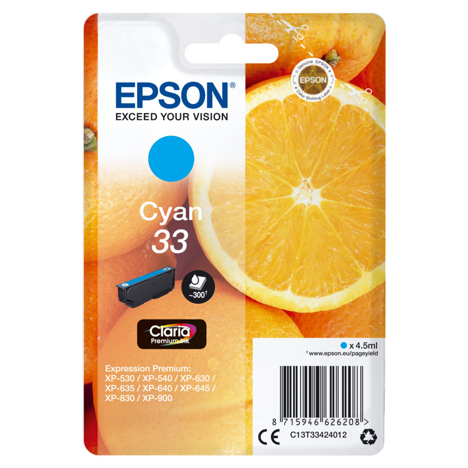 Inkjetpatrone Nr. 33 cyan   4,5ml EPSON C13T33424012 EPSON C13T33424012 4,5ml