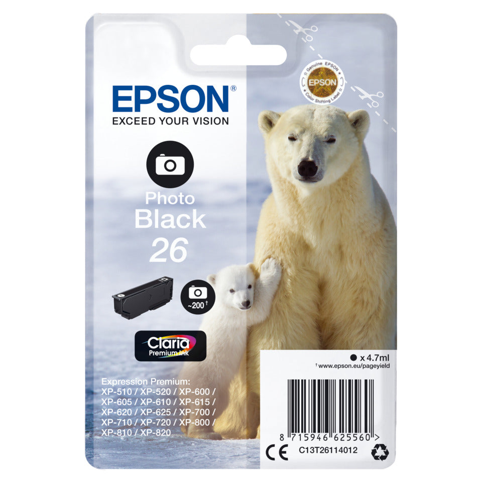 Inkjetpatrone Nr. 26 foto schwarz   4,5ml EPSON C13T26114012 EPSON C13T26114012 4,5ml