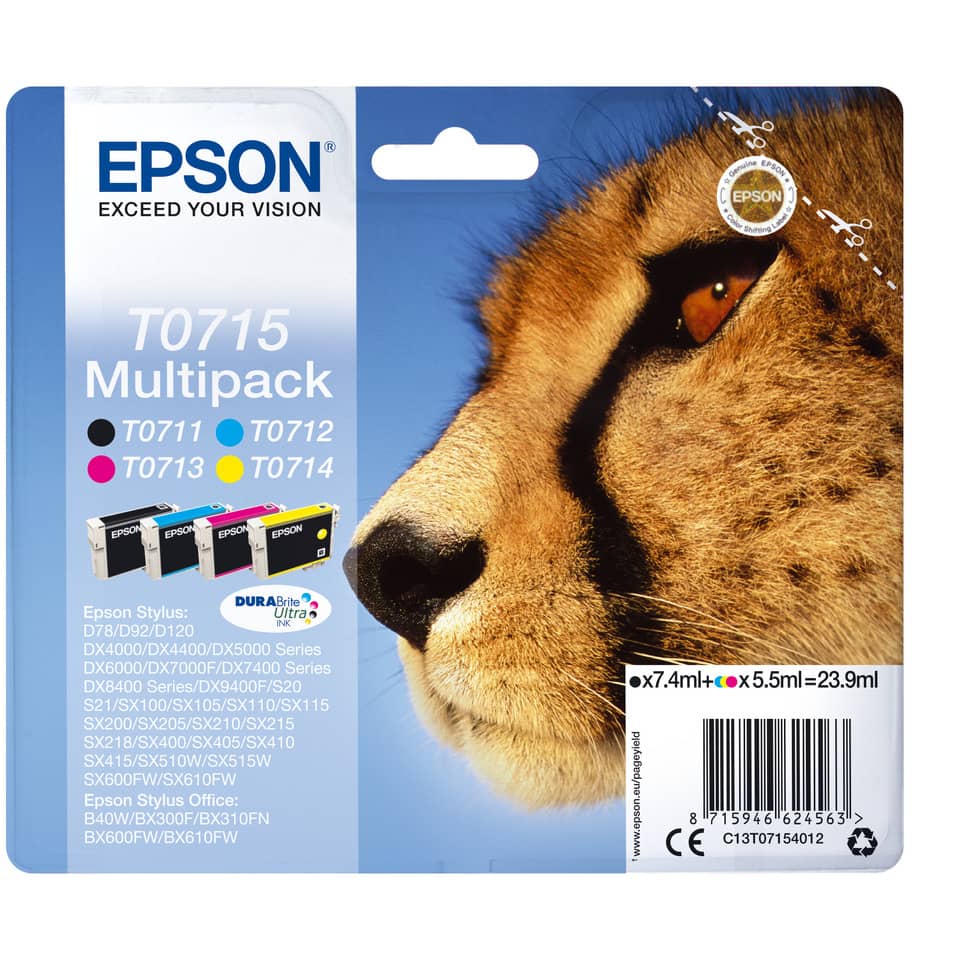 Inkjetpatrone schwarz, cyan, magenta, yellow 4 Stück   Multipack EPSON C13T07154012 EPSON C13T07154012 Multipack