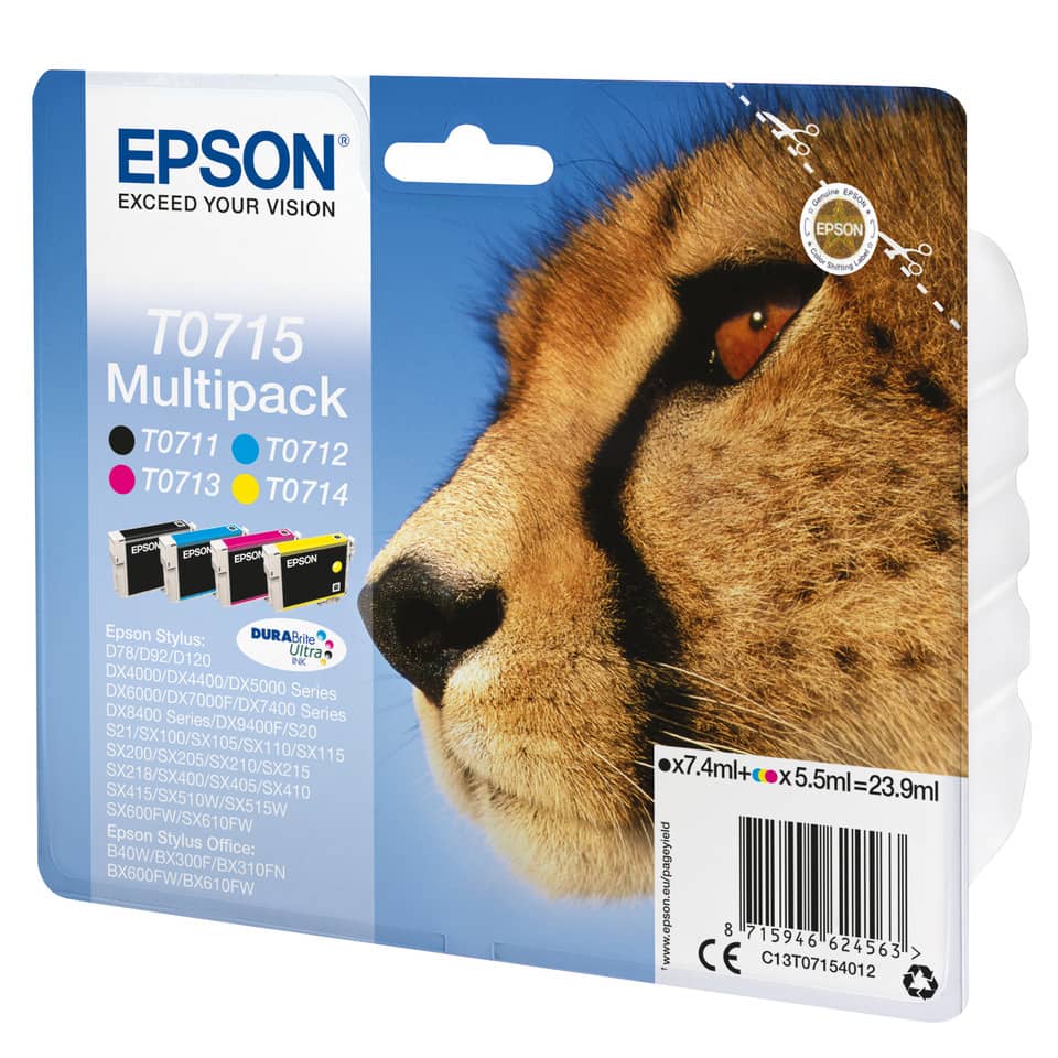Inkjetpatrone schwarz, cyan, magenta, yellow 4 Stück   Multipack EPSON C13T07154012 EPSON C13T07154012 Multipack