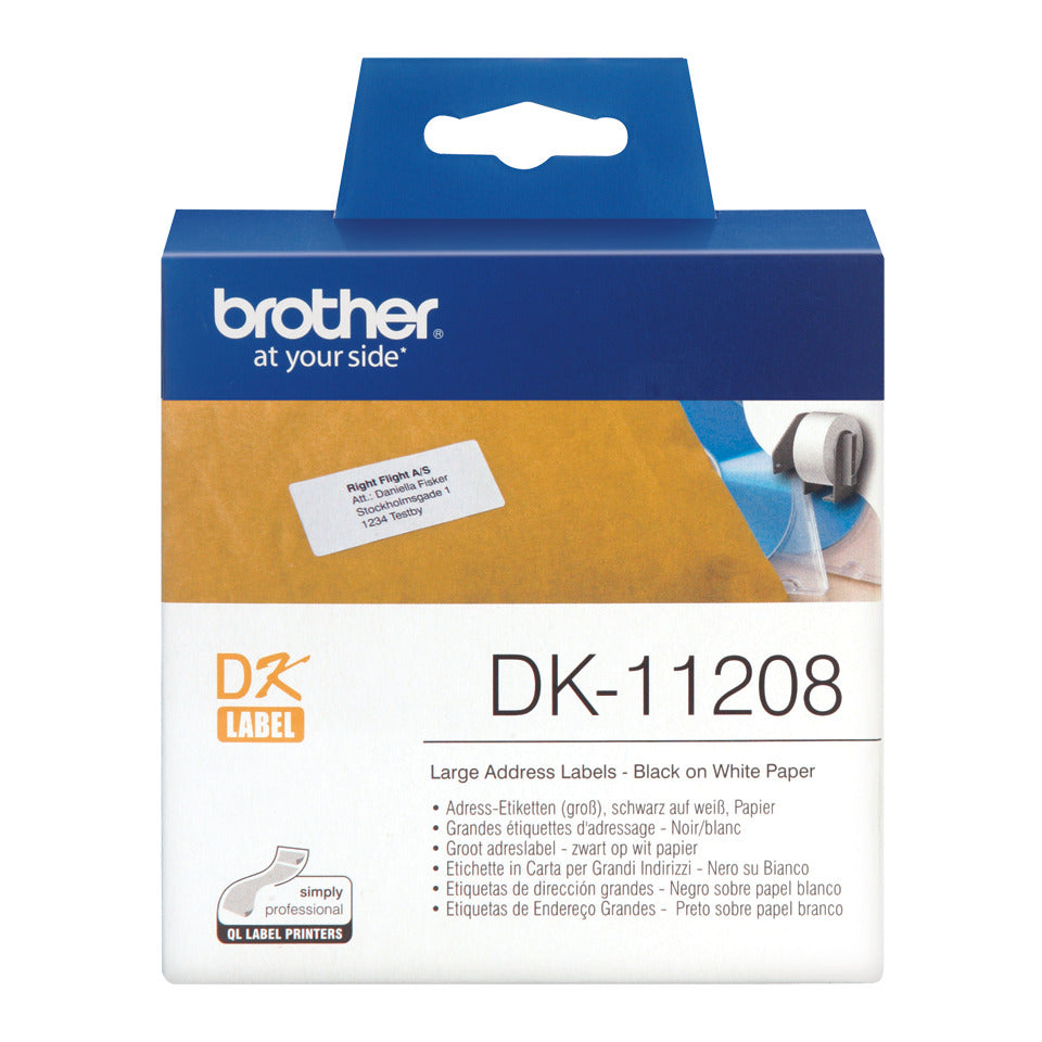 Endlosetiketten, 38x90mm, 400 Stück. schwarz/weiß BROTHER DK11208 BROTHER DK11208 RL=400Et