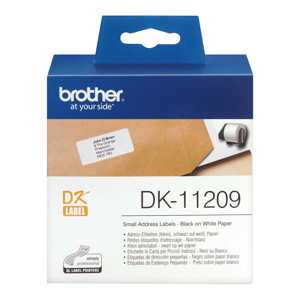 Adressetikettenrolle für QL500/550, 29x62mm, 800 Stück, weiß BROTHER DK11209 BROTHER DK11209 800 Stück f. QL500/550