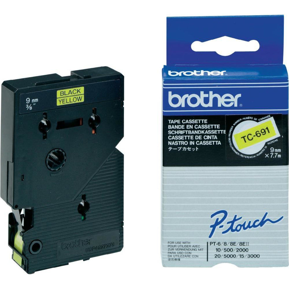 Schriftband, 9mmx7,7m, schwarz/gelb BROTHER TC691 BROTHER TC691 9mm 7,7m