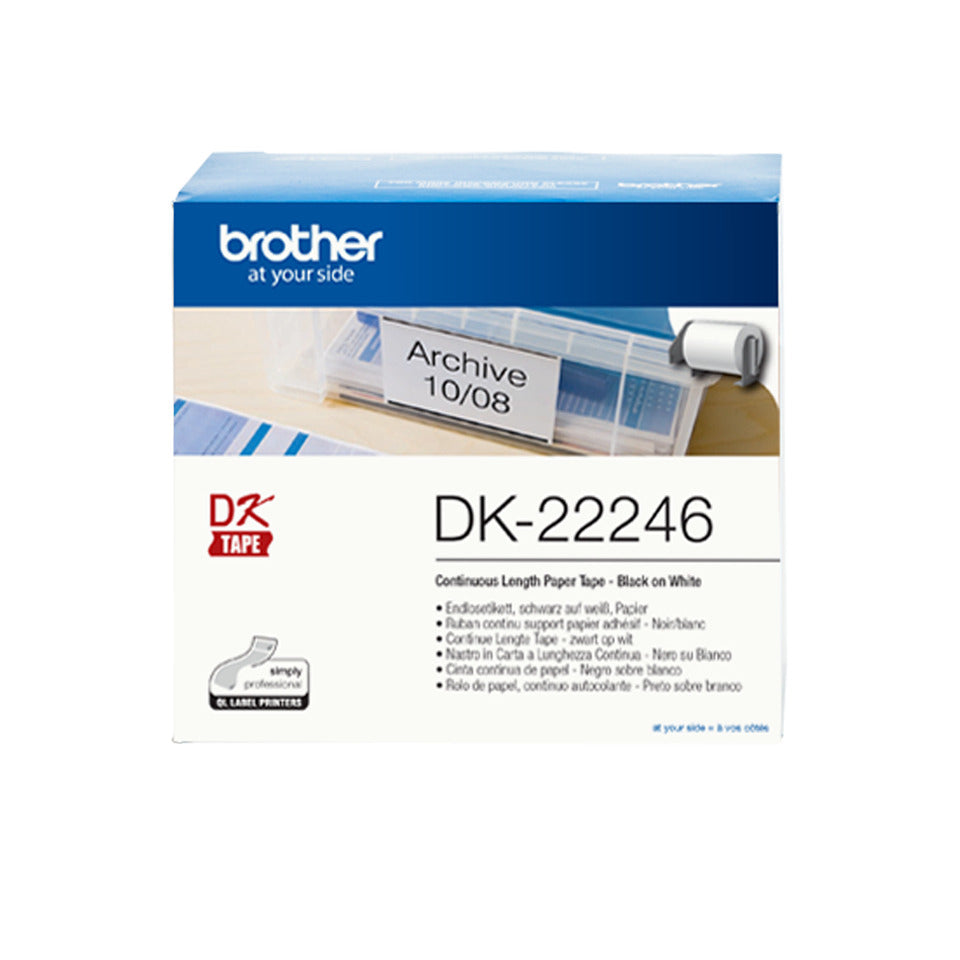 Etikettenrolle 103 mm x 30,48 m, Papier, schwarz auf weiß BROTHER DK22246 BROTHER DK22246 endlos