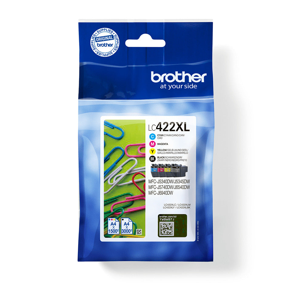 Inkjetpatrone LC-422XLVAL, 1 x 3.000 + 3 x 1.500 Seiten, sw/c/m/y BROTHER LC422XLVALDR