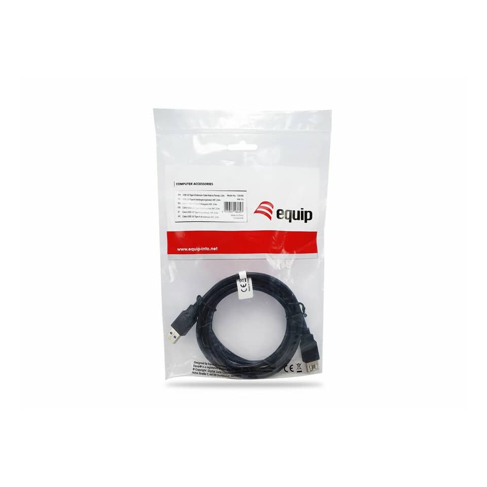 USB-Kabel 3.0, Type-A to A, 3m, M/F, 5Gbps, schwarz EQUIP 128399 EQUIP 128399/218060