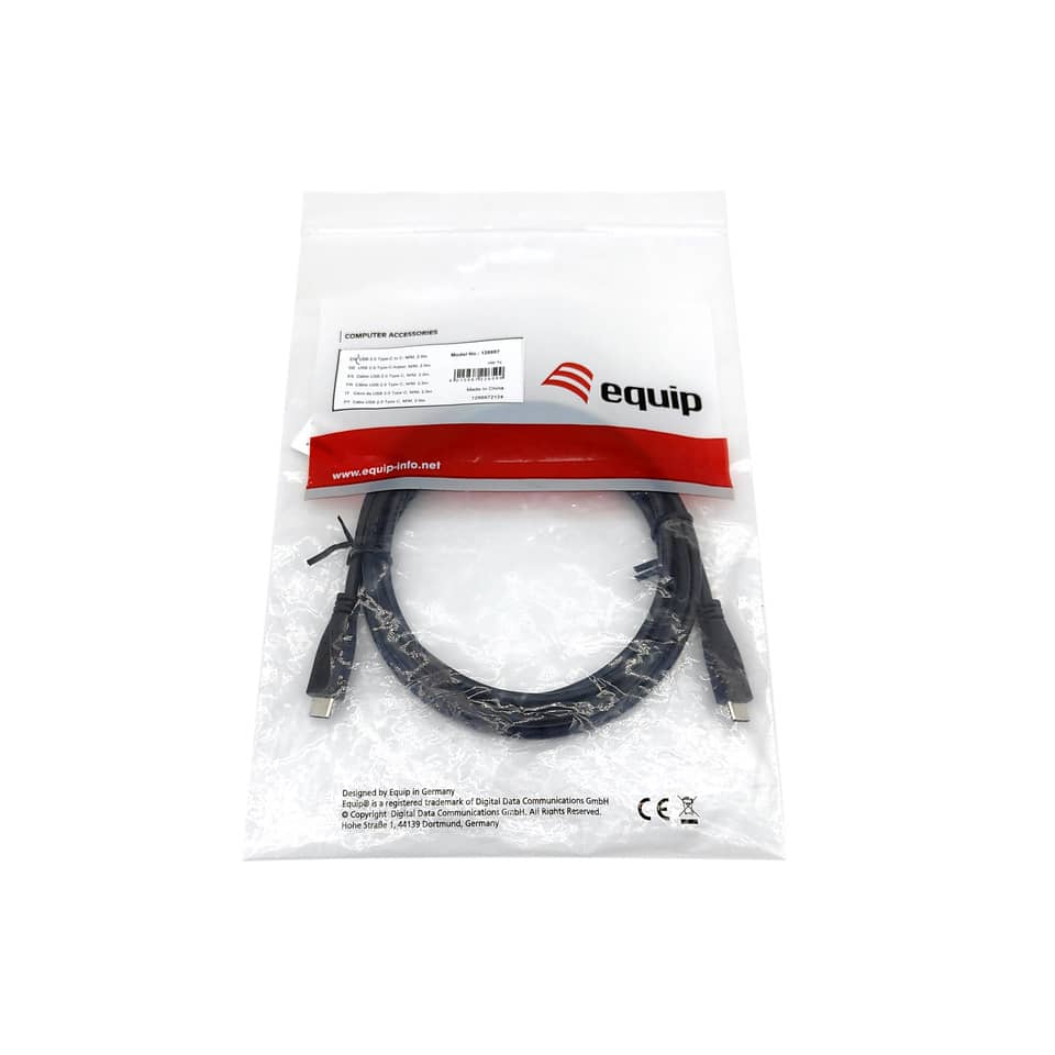 USB-Kabel 2.0, Type-C to C, 2m, M/M, PD 60W, 480Mbps, schwarz EQUIP 128887