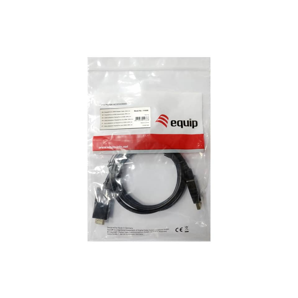 DisplayPort to HDMI Adapter Kabel, 2m, M/M, 4K/30Hz, 10.2Gbps, schwarz EQUIP 321784 EQUIP 119390 2.0m 4K/30Hz