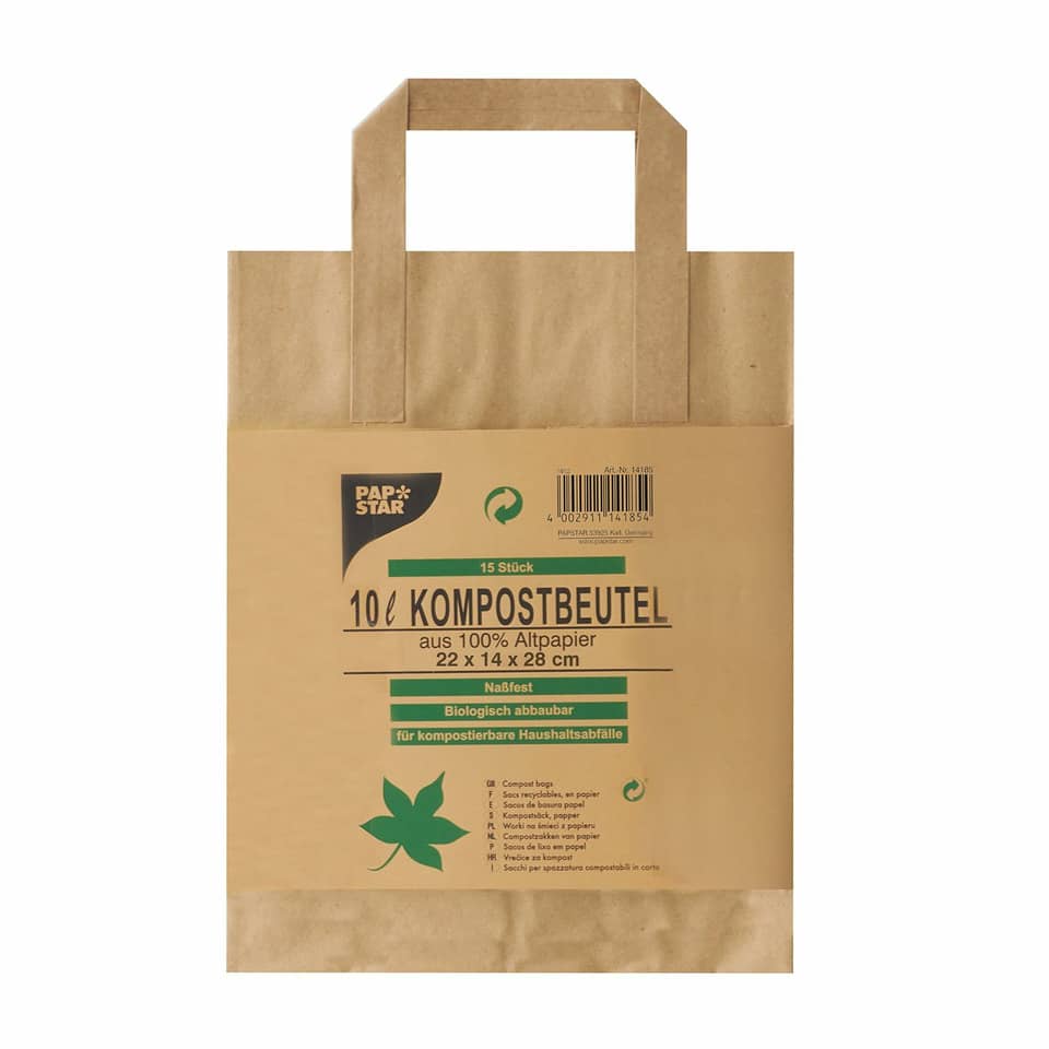 Kompostbeutel aus Papier mit Henkel, 10L, 15 Stück, braun STARPAK 14185 PAPSTAR 14185 15St 28x22x14cm
