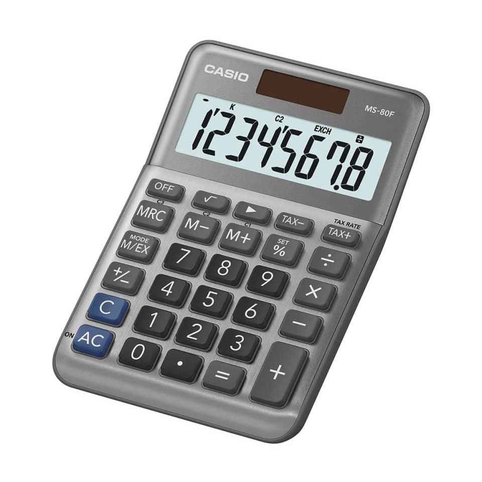 Tischrechner, Steuerberechnung, Währungsumrechnung, 8-stellig, edle Alumimium-Front CASIO MS-80F