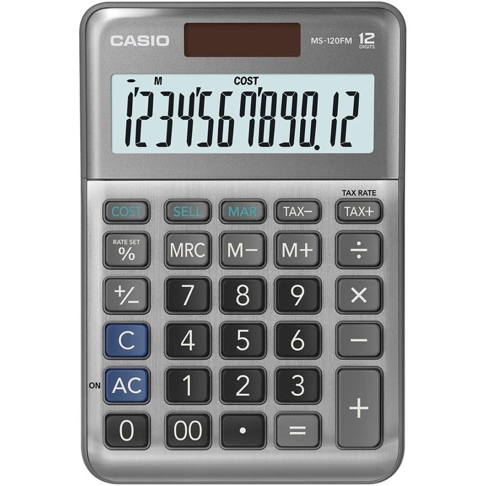 Tischrechner, Steuerberechnung, Gewinnberechnung, 12-stellig, edle Alumimium-Front CASIO MS-120FM