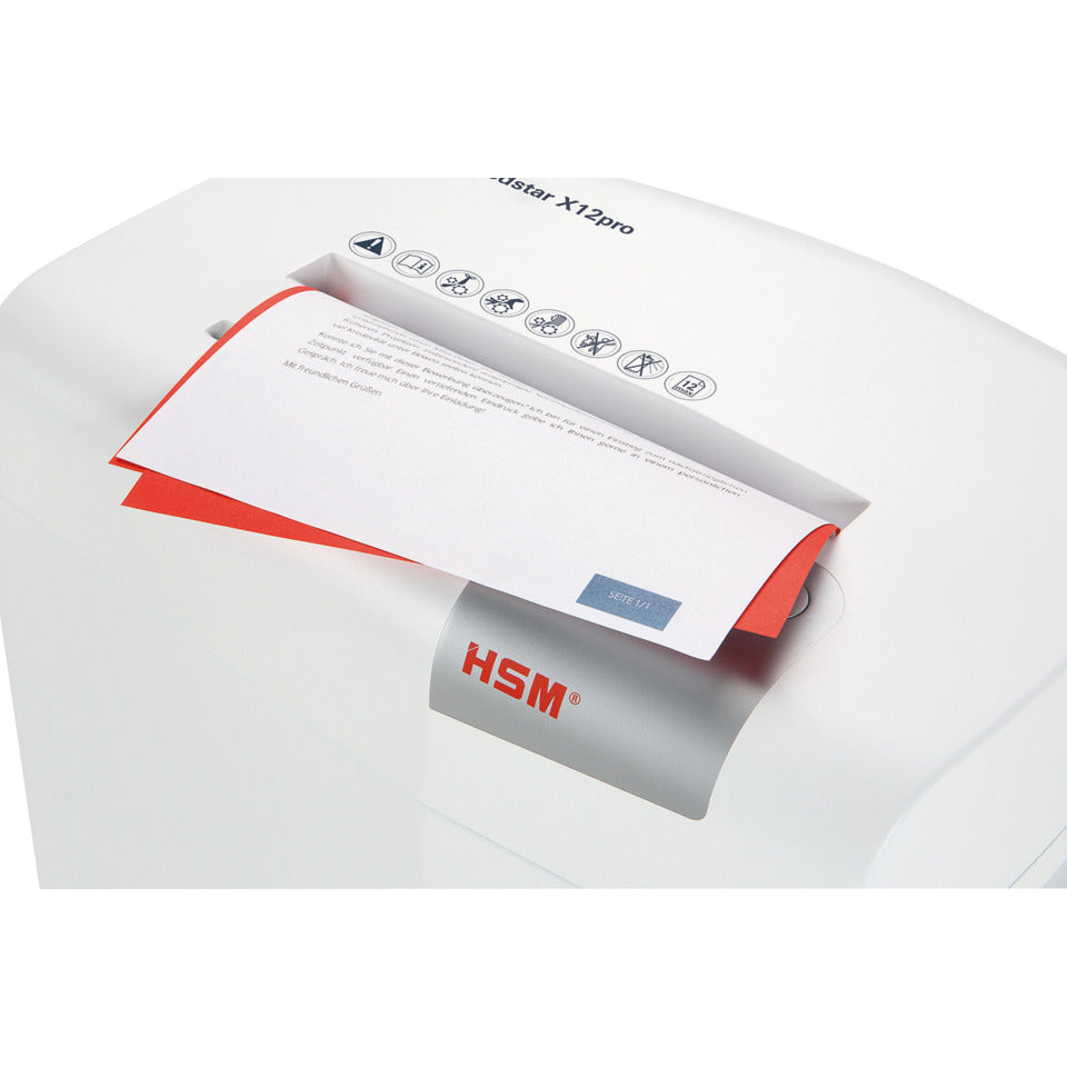 Aktenvernichter shredstar X12pro, Partikelschnitt 2x15mm, P4, 12 Blatt, weiß/silber HSM 1033121 HSM 1033121 Partikel 2x15mm