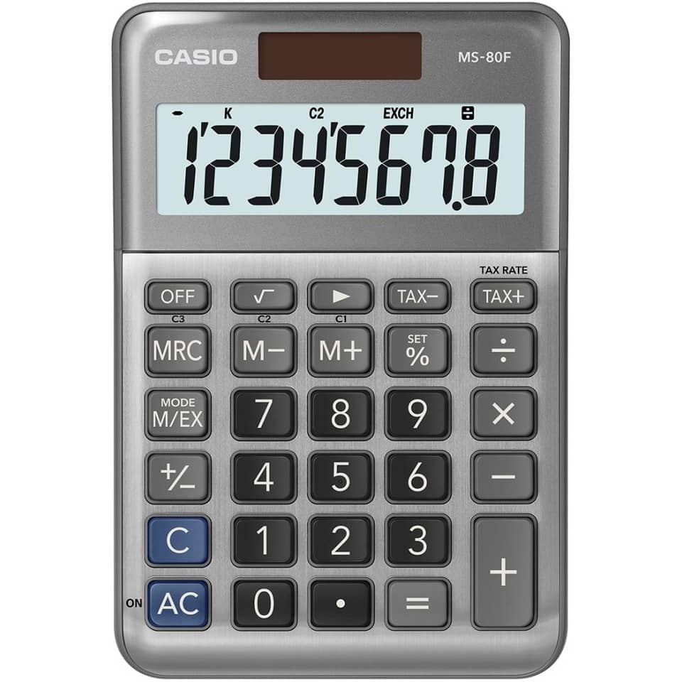 Tischrechner, Steuerberechnung, Währungsumrechnung, 8-stellig, edle Alumimium-Front CASIO MS-80F
