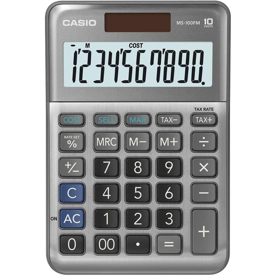 Tischrechner, Steuerberechnung, Gewinnberechnung, 12-stellig, edle Alumimium-Front CASIO MS-100FM