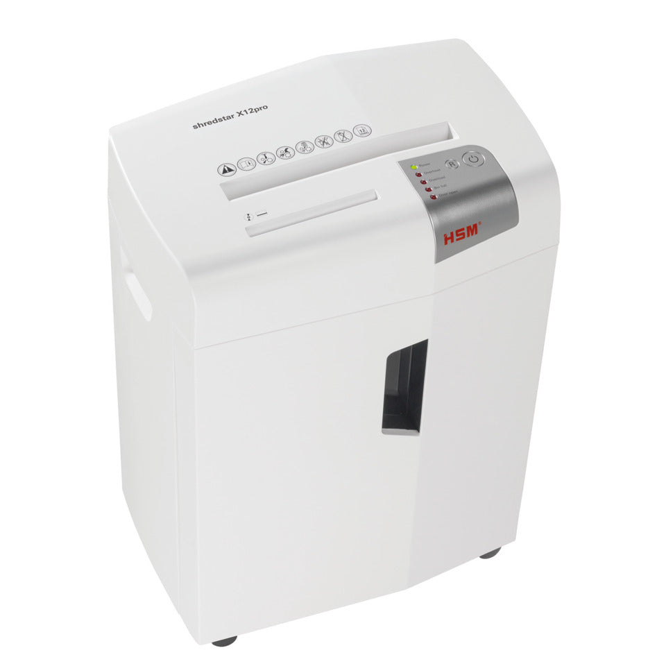 Aktenvernichter shredstar X12pro, Partikelschnitt 2x15mm, P4, 12 Blatt, weiß/silber HSM 1033121 HSM 1033121 Partikel 2x15mm