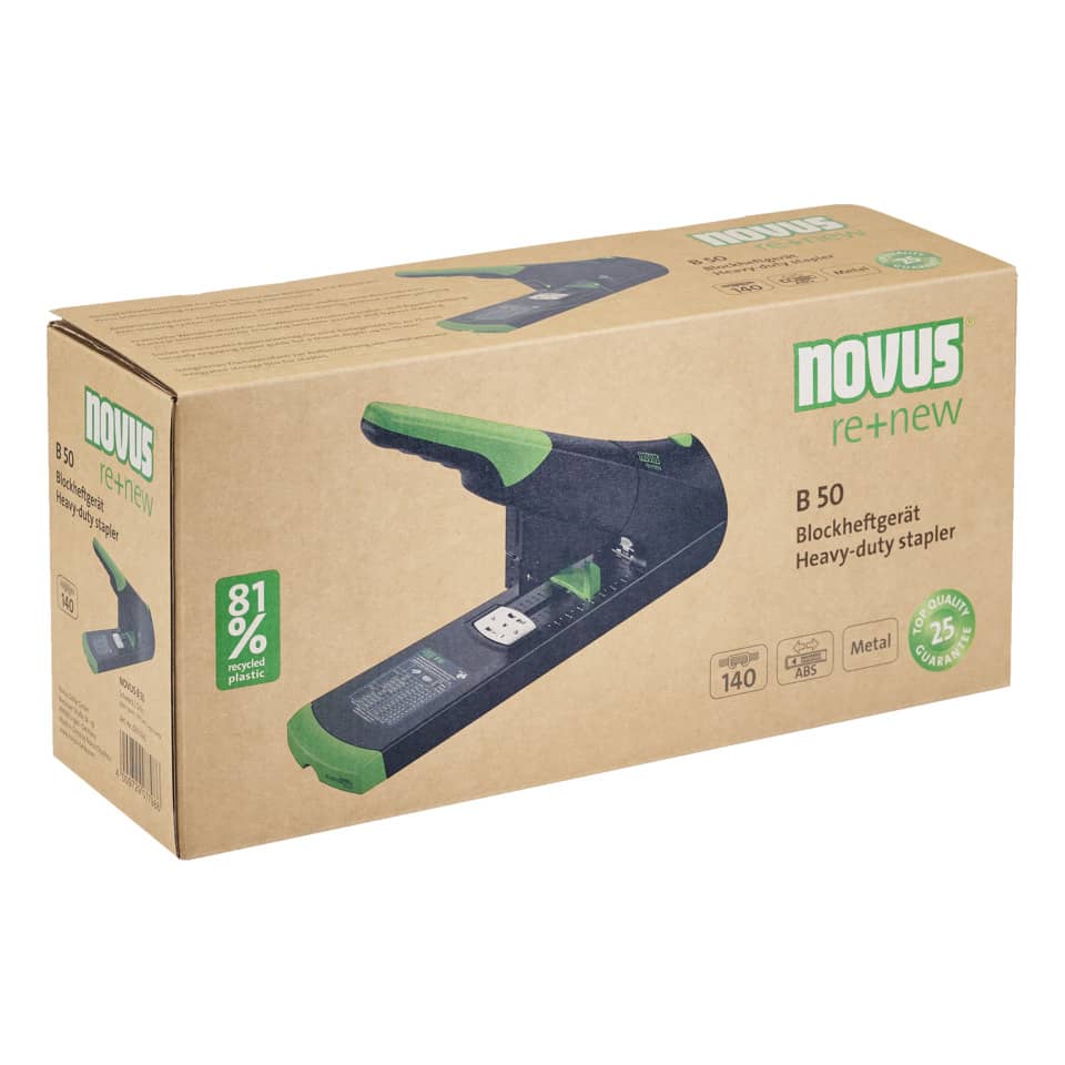 Blockheftgerät B 50 re+new, 140 Blatt, Einlegetiefe 75 mm, schwarz NOVUS 023-0065 NOVUS 023-0065 60-B50RENEW