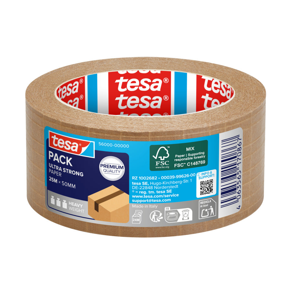 Packband tesapack® Papier Ultra Strong ecoLogo®, 25m x 50mm, braun TESA 56000-00000-00 TESA 56000-00000-00 50mm x25m