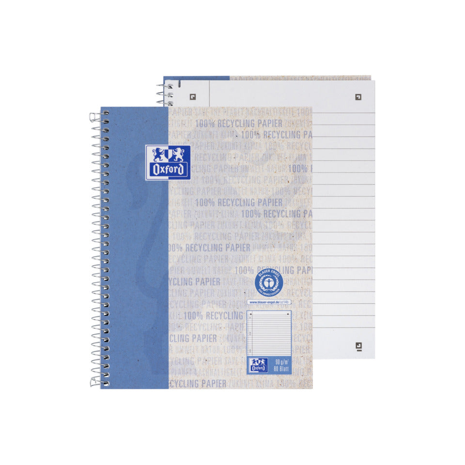 Collegeblock, A5+, 80 Blatt, liniert, 6-fach gelocht, blau OXFORD 400159376 OXFORD 400159376 Recycling