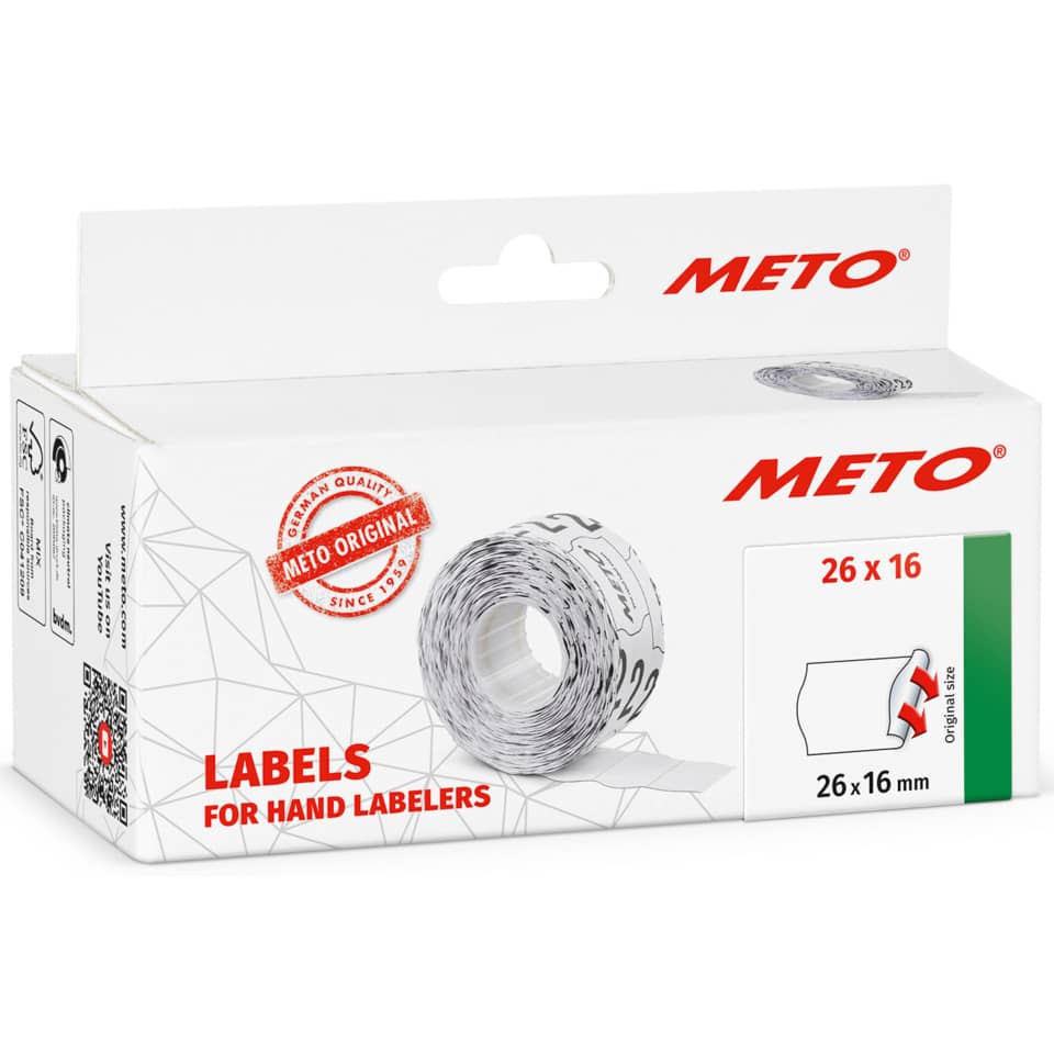 Auszeichnungsetiketten permanent, 26x16mm, 6 Rollen, weiß  ~ METO 9506167 METO 9506167 permanent