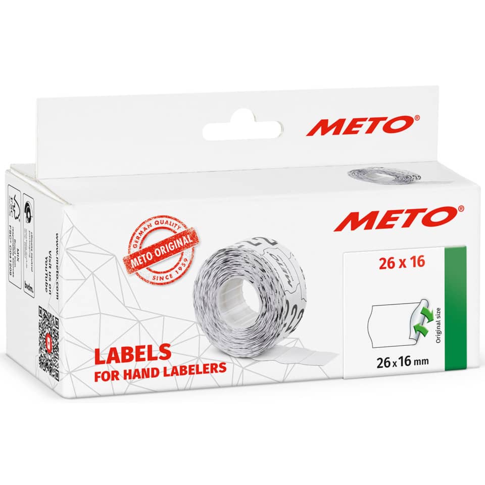 Auszeichnungsetiketten ablösbar, 26x16mm, 6 Rollen, weiß METO 9506166 METO 9506166 ablösbar