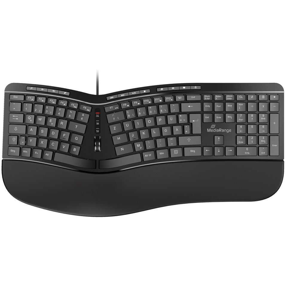 Tastatur Ergo mit Kabel + Handgelenkauflage, kabelgebunden, schwarz MEDIARANGE MROS120 MEDIARANGE MROS120 Ergo