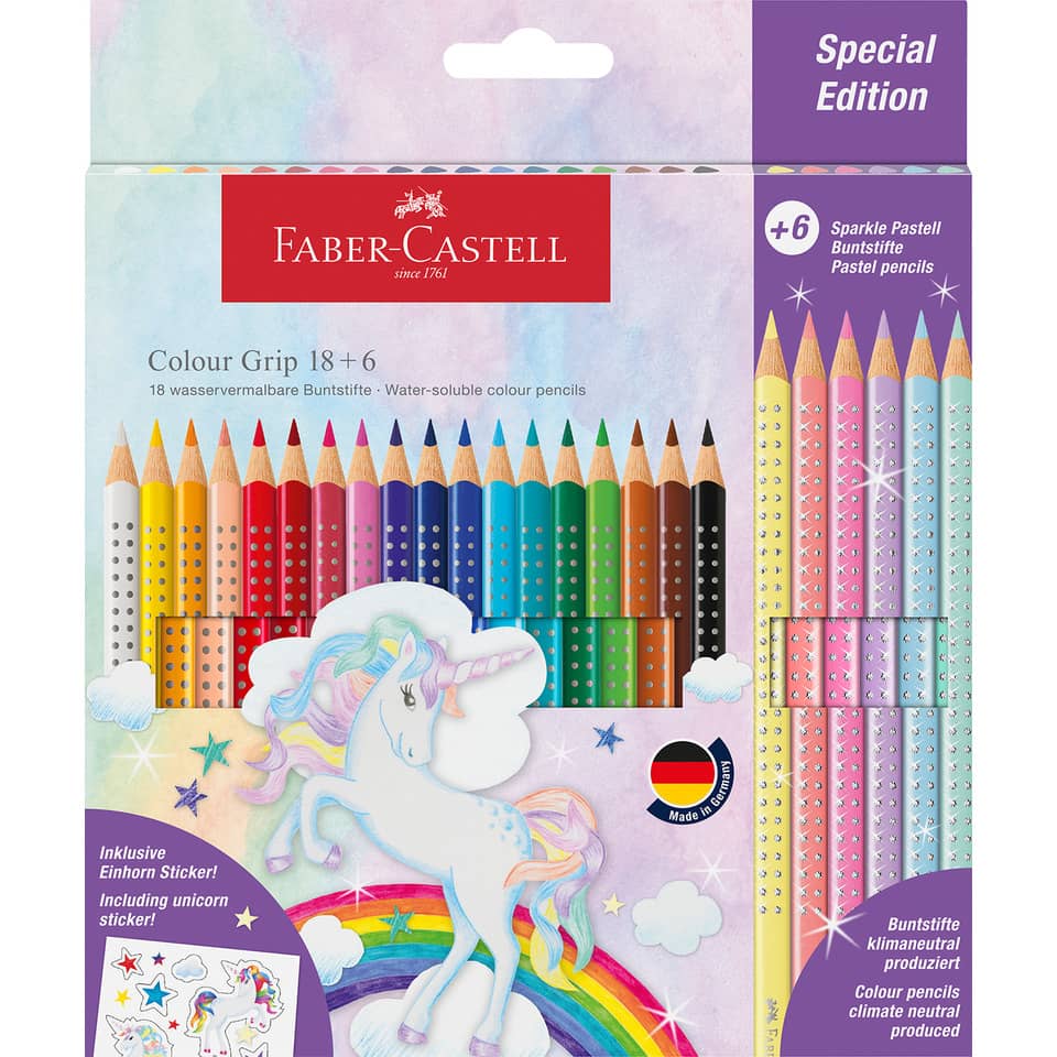 Farbstiftetui Colour Grip Einhorn, 18+6 Stück, sortiert FABER CASTELL 201543 FABER CASTELL 201543 Einhorn