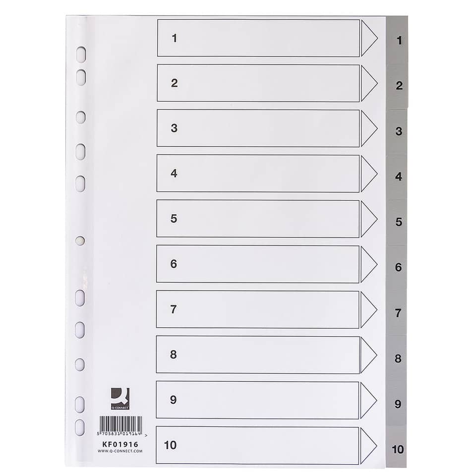 Ordnerregister 1-10, A4, grau Q-CONNECT KF01916 Q-CONNECT KF01916 Indexblatt