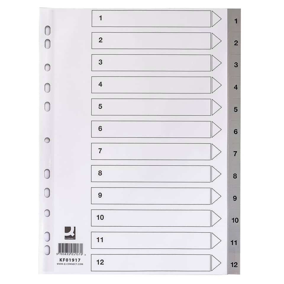 Ordnerregister 1-12, A4, grau Q-CONNECT KF01917 Q-CONNECT KF01917 Indexblatt