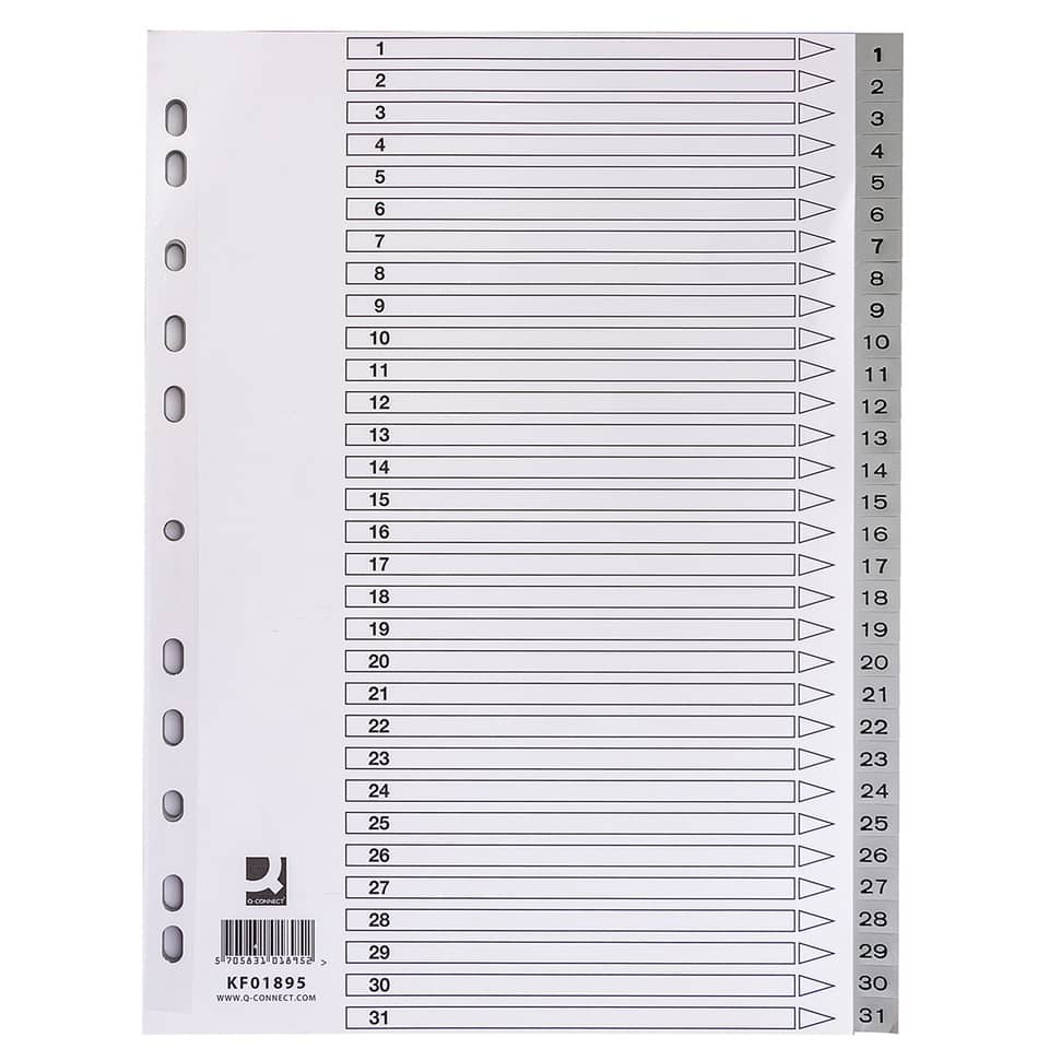 Ordnerregister 1-31, A4, grau Q-CONNECT KF01895 Q-CONNECT KF01895 Indexblatt