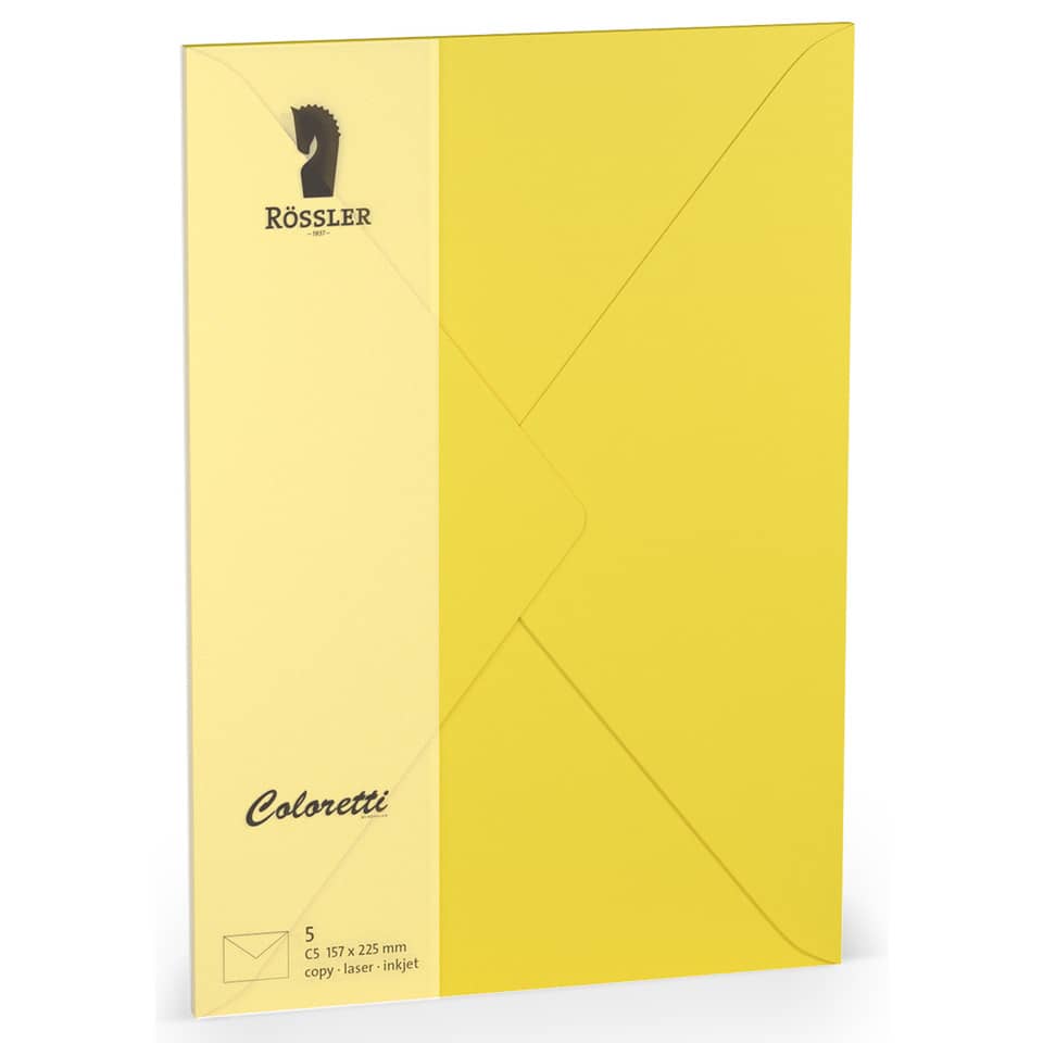 Briefumschlag Coloretti, C5, 80g/m², nassklebend, 5 Stück, goldgelb RÖSSLER 220711543 COLORETTI 220711543