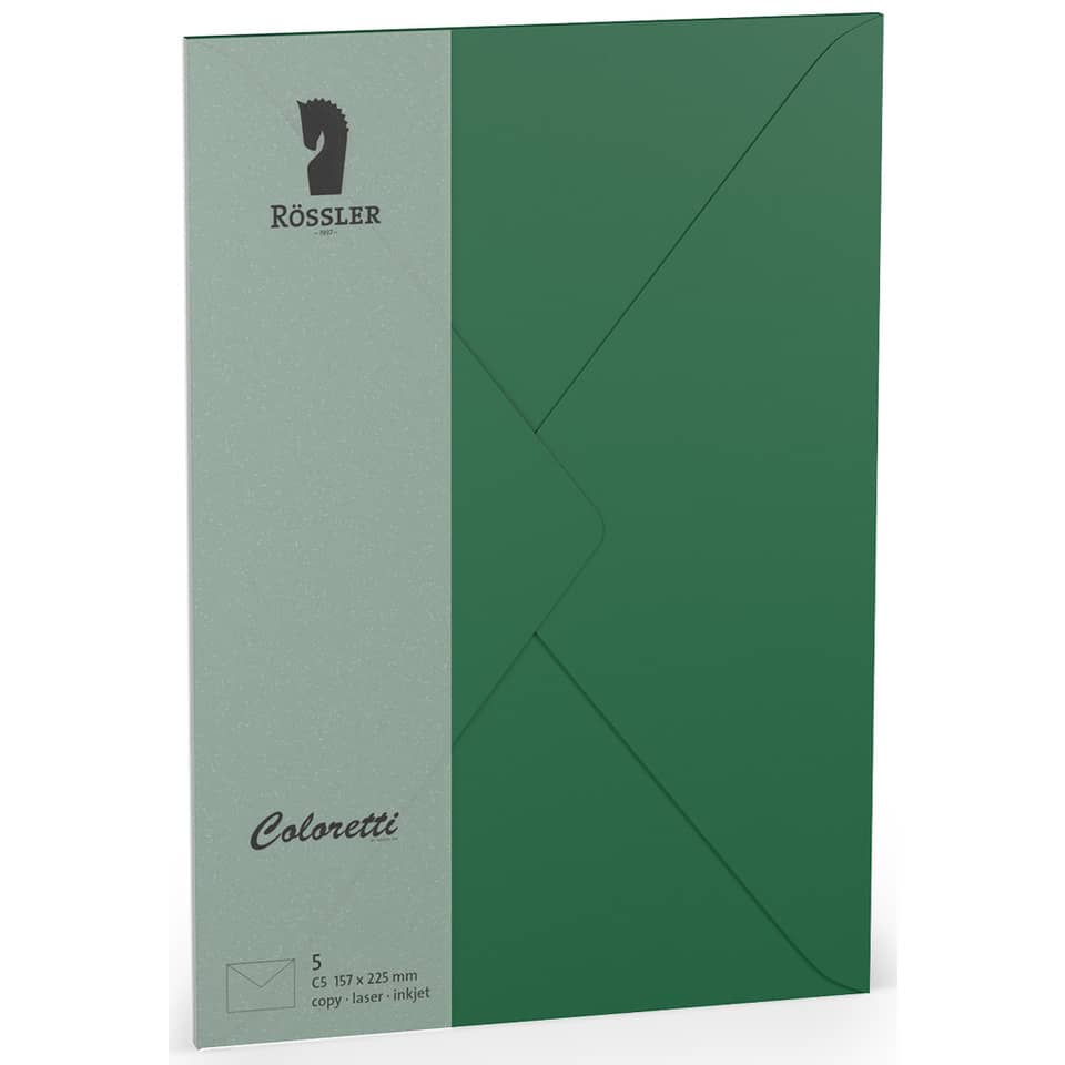 Briefumschlag Coloretti, C5, 80g/m², nassklebend, 5 Stück, forest RÖSSLER 220711571 COLORETTI 220711571