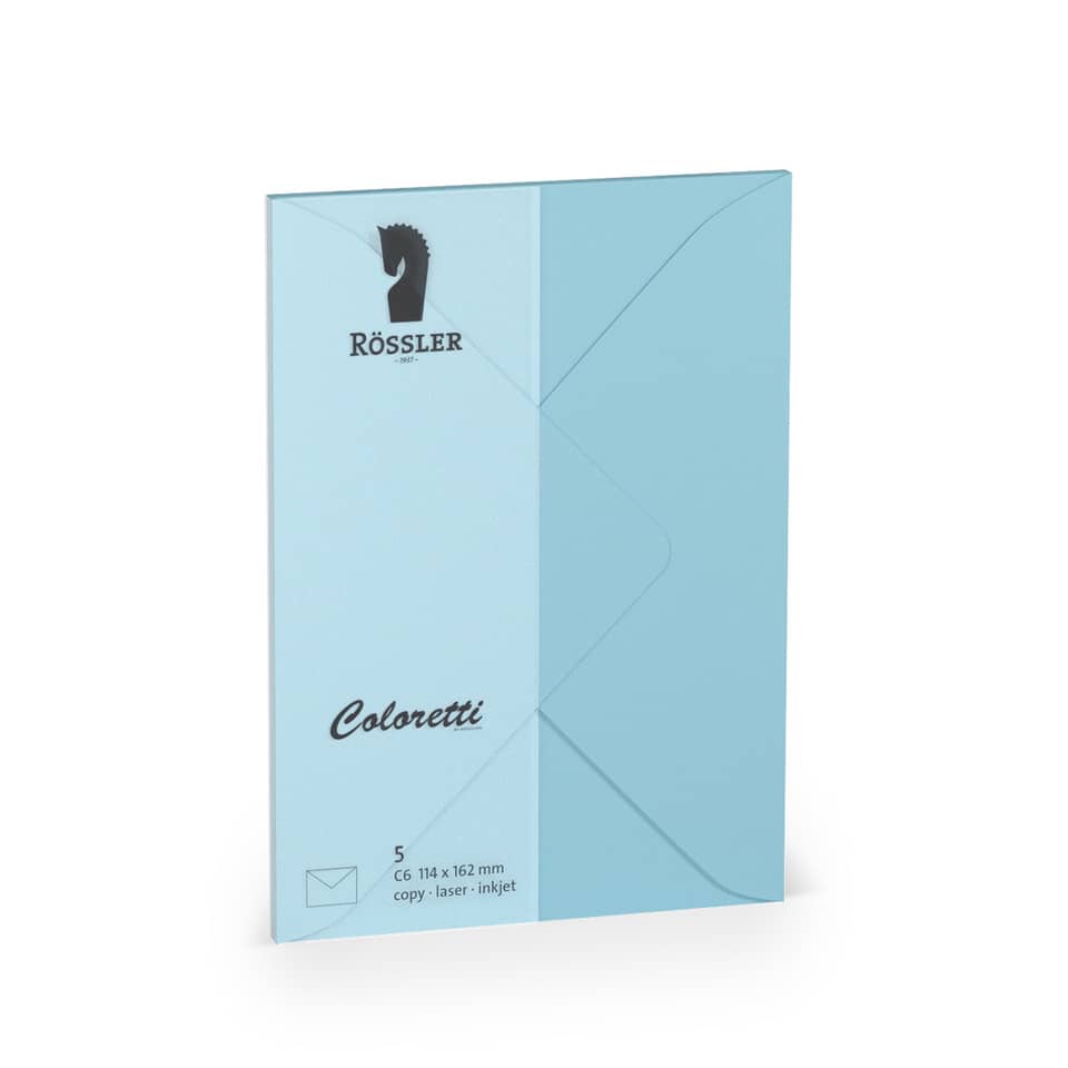 Briefumschlag Coloretti, C6, 80g/m², nassklebend, 5 Stück, himmelblau RÖSSLER 220705517 COLORETTI 220705517