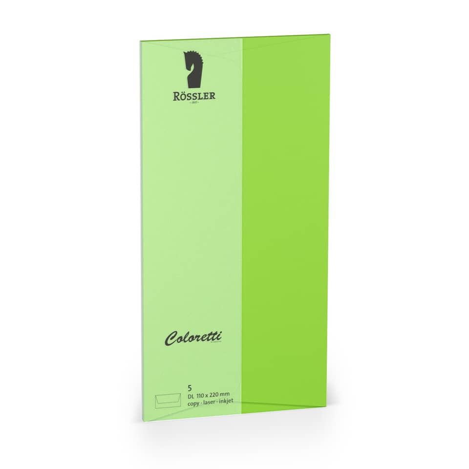 Briefumschlag Coloretti, DIN lang, 80g/m², nassklebend, 5 Stück, hellgrün RÖSSLER 220702522 COLORETTI 220702522