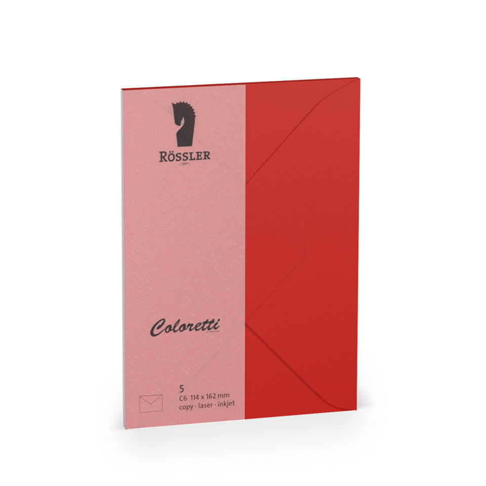 Briefumschlag Coloretti, C6, 80g/m², nassklebend, 5 Stück, klatschmohn RÖSSLER 220705526 COLORETTI 220705526