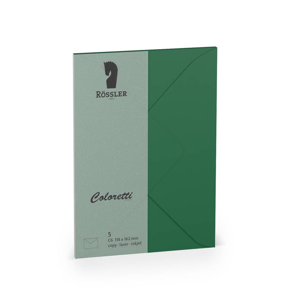 Briefumschlag Coloretti, C6, 80g/m², nassklebend, 5 Stück, forest RÖSSLER 220705571 COLORETTI 220705571